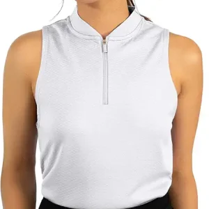 Three Sixty Six Womens Sleeveless Collarless Golf Polo Shirt with Zipper - Quick Dry Tank Tops for Women