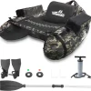 ThunderBay Inflatable Float Tube, Fishing Float Tube with Paddle, Flippers, Fish Ruler, Pump, Storage Pockets, Adjustable Backpack Straps, 350LBS Load Bearing Capacity Belly Boat