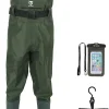 TIDEWE Bootfoot Chest Wader, 2-Ply Nylon/PVC Waterproof Fishing Hunting Waders with Boot Hanger for Men Women Green Brown
