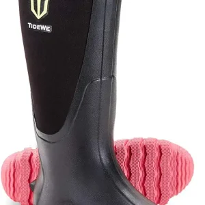 TIDEWE Rubber Boots for Women Multi-Season, Waterproof Rain Boots with Steel Shank, 6mm Neoprene Durable Rubber Outdoor Hunting Boots (Pink & Green)