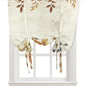 Tie Up Curtains Window Shades, Fall Flowers Leaves Butterfly Dragonfly Rod Pocket Tie Up Window Shade, Adjustable Balloon Curtain Shade for Blinds Kitchen Bathroom, 1 Panel, 34"x45"