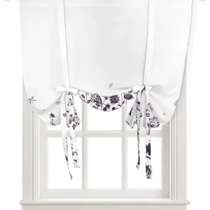 Tie Up Curtains Window Shades, Retro Purple Flowers Floral Dragonfly Rod Pocket Tie Up Window Shade, Adjustable Balloon Curtain Shade for Blinds Kitchen Bathroom, 1 Panel, 42"x45"