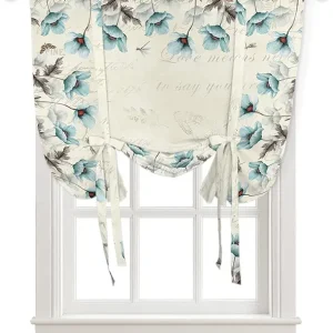 Tie Up Curtains Window Shades, Spring Blue Tulip Floral Butterfly Dragonfly Rod Pocket Tie Up Window Shade, Adjustable Balloon Curtain Shade for Blinds Kitchen Bathroom, 1 Panel, 34"x45"