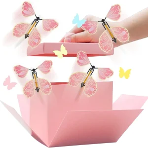 Timisea Butterfly Explosion Gift Box,Flying Butterfly Surprise Box,Diy Exploding Surprise Gift Box for Gifts,Parties,Exploding Butterfly Birthday Box with Diy Accessories (Pink)
