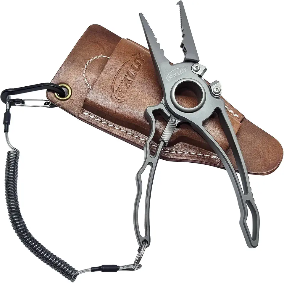 Titanium Fishing Pliers, Premium Saltwater Fishing Gear, Tungsten Cutters, Split Ring Hook Remover, Knot Tying Tool with Lanyard, Ice Fishing, Sea Fishing Kit Gifts for Men