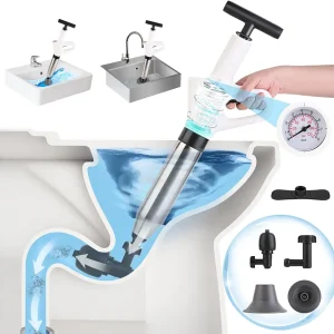 Toilet Plunger, Plungers for Bathroom Clogged with High Precision Pressure Gauge, Auger Clog Remover Tool, Plumbing Snake for Unclog Declogger Unclogging Snakes, Best Power Heavy Duty Unclogger
