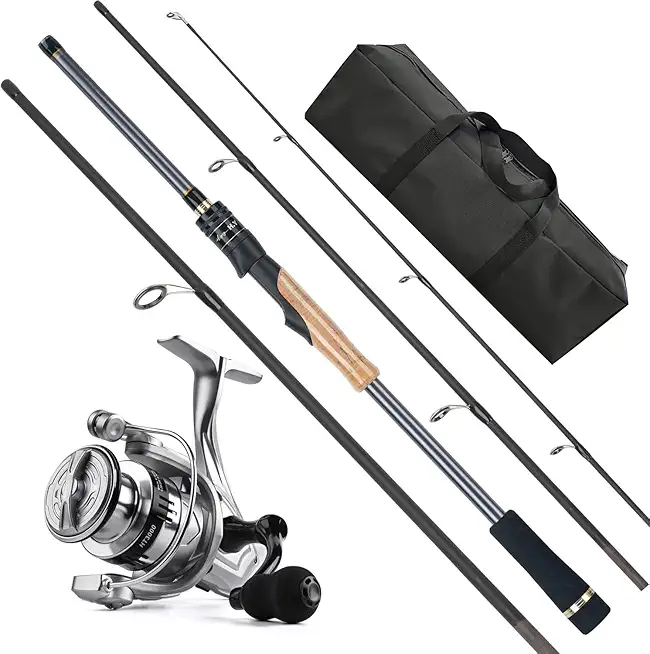 Travel Fishing Pole Combo? 4 Piece Carbon Fiber Spinning Rod Spinning Reel 7ft Braided Line Fishing Carrier Bag for Travel Saltwater Freshwater