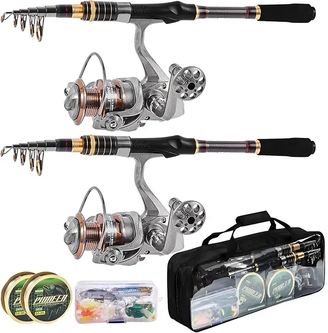 Travel Fishing Rod and Reel Combo,Collapsible Fishing Kits, Carbon Fiber Fishing Pole Spinning Reel Lures Set with Carrier Bag, Fishing Gear for Adults Travel Saltwater Freshwater