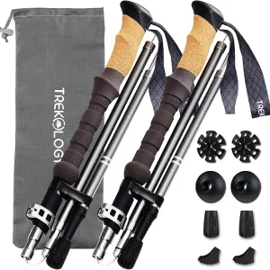 TREKOLOGY Trekking Poles Collapsible Nordic Hiking Poles - Cork Handle 2pc Ultralight Folding Walking Sticks, Hiking Sticks, Lightweight Aluminum Foldable Trekking Walking Sticks for Seniors Women Men