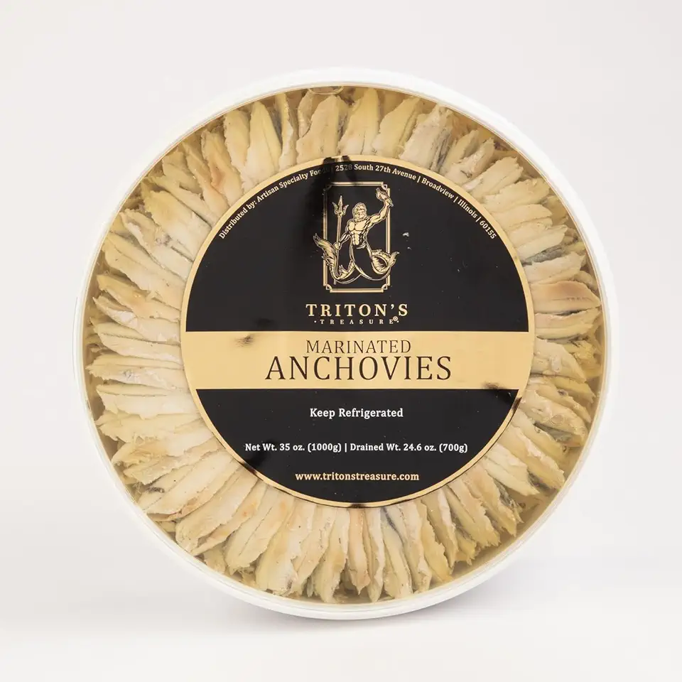 Triton's Treasure Marinated White Anchovies - Bulk 2.2 Lb Pack, Premium Anchovies for Gourmet Chefs and Culinary Lovers