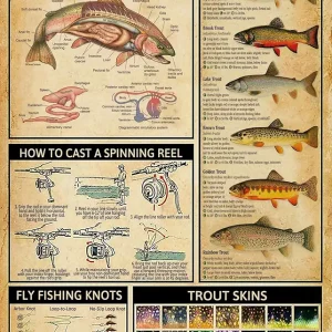 Trout Knowledge Metal Poster Anatomy Of A Rainbow Trout Retro Tin Sign School Science Education Dining Room Living Room Bathroom Home Art Wall Decoration Plaque Gift