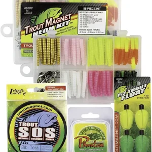 Trout Magnet Ultimate Bundle - 82 pc Trout Fishing Gear Kit - 350 Yard Trout S.O.S. Monofilament Fishing Line, Phantom Fluorocarbon Leader Line, 4 E-ZTrout Floats