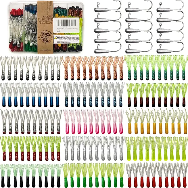 Tube Baits Jigs Heads Hooks Swimbaits Kit for Bass Fishing, Pre-Rigged Tube Lure Crappie Lure Crappie Jigs Soft Plastic Grub Worms for Bass Trout Freshwater Saltwater Fishing