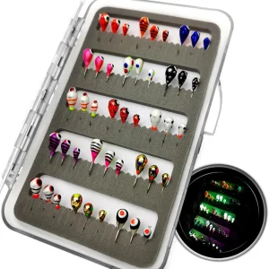 Tungsten Ice Fishing Jigs Ice Fishing Lures Soft Worm Baits Kit, Glow Winter Tungsten Ice Jig Heads Hooks for Walleye Crappie Panfish Trout, Ice Fishing Gear Equipment Tackle Accessories