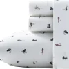 Twin Sheet Set, Cotton Percale Bedding Set, Crisp & Cool Home Decor, Dorm Room Essentials (Fishing Flies White, Twin)