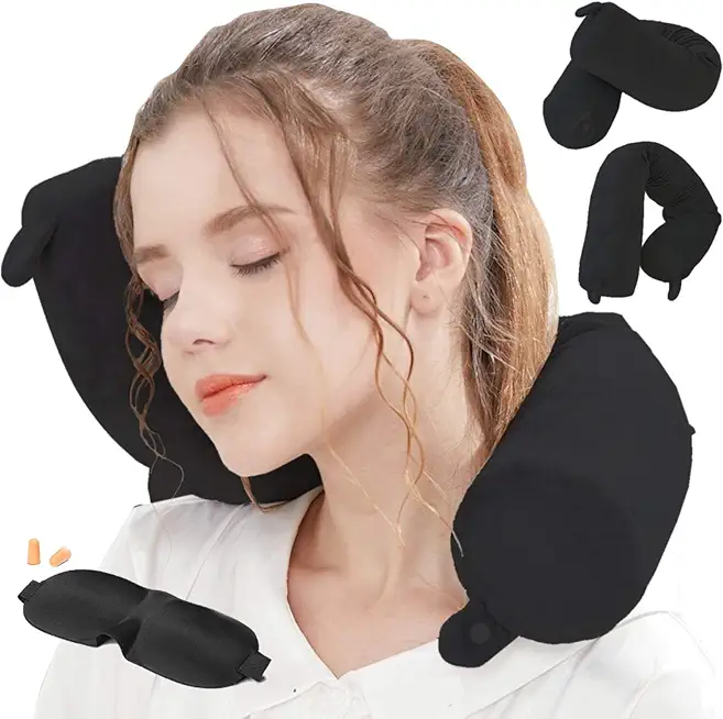 Twist Memory Foam Travel Pillow Neck, Chin, Lumbar Leg Support Traveling on Airplane, Bus, Train at Home (Dark Black)