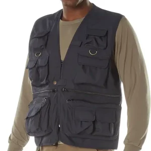 Uncle Milty Travel Vest - Outdoor Fishing Camping 17 Cargo Pocket Jacket - Midnight Navy Blue - M