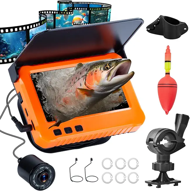 Underwater Fishing Camera, Portable Video Cameras Fish Finder, 4.3 Inch HD LCD Monitor, 8pcs Infrared Lights Night Vision, DVR, 8GB Memory Card, Waterproof Fishing Camera for Ice Lake Boat Fishing