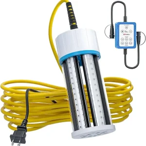Underwater Fishing Light with Controller (Dimmer & Timer), 110V & 12V Super Bright Green LED Submersible Light Attractants for Docks, Boats or Kayaks, IP68 Rated for Fresh & Salt Water