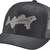 Unisex Fossil Fish Patch Trucker 6-Panel Structured Mesh-Back Casual Outdoor Fishing Cap with Embossed Leather Logo