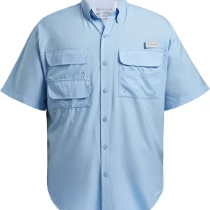 UPF 50 Men�s Fishing Dress Shirt Button Down Woven Short Sleeve Outdoor