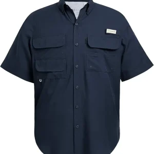 UPF 50 Men�s Fishing Dress Shirt Button Down Woven Short Sleeve Outdoor
