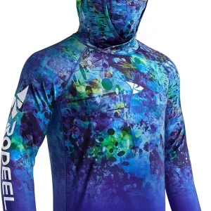 UPF 50+ Men�s Long Sleeve Performance Fishing Hiking Shirt with Mask UV Neck Gaiter Hoodie