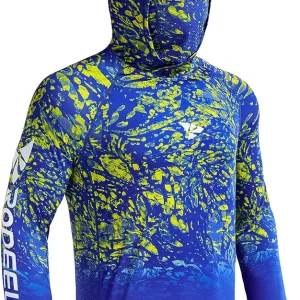 UPF 50+ Men�s Long Sleeve Performance Fishing Hiking Shirt with Mask UV Neck Gaiter Hoodie