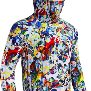 UPF 50+ Men�s Long Sleeve Performance Fishing Hiking Shirt with Mask UV Neck Gaiter Hoodie