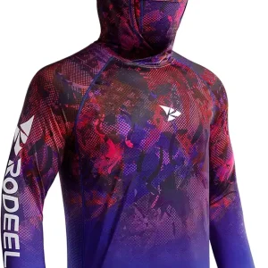 UPF 50+ Men�s Long Sleeve Performance Fishing Hiking Shirt with Mask UV Neck Gaiter Hoodie
