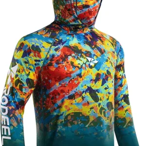 UPF 50+ Men�s Long Sleeve Performance Fishing Hiking Shirt with Mask UV Neck Gaiter Hoodie