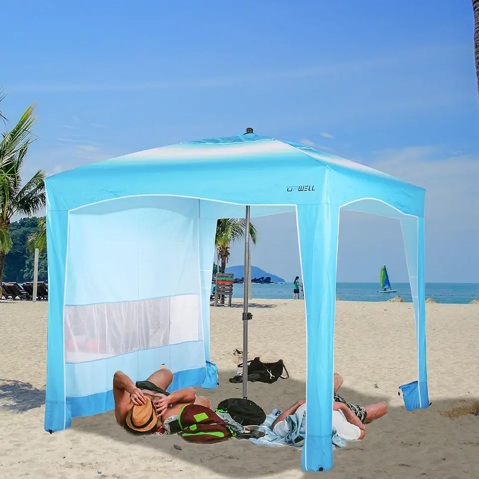 UPWELL Beach Tent Easy Set Up Canopy Sun Shelter Cool Cabana Shade with UPF 50+UV Protection Portable Beach Umbrella Outdoor Sunwall with Sand Pockets for Fishing Backyard Camping (Gradient Blue)
