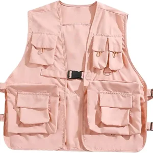 Utility Vest Waistcoat Fishing Vest Lightweight Cargo Vest Outerwear for Men Women Adults Outdoor Sports Hiking Photography, Pink, 3XL