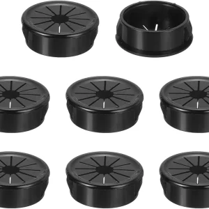 uxcell 8Pcs Desk Grommet Black, Snap Bushing Grommet with Shutter for Holes with 1.18"(30mm) Mounting, Round Nylon Snap in Cable Desk Grommet for Cables and Cords Management