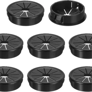 uxcell 8Pcs Desk Grommet Black, Snap Bushing Grommet with Shutter for Holes with 1.5"(38mm) Mounting, Round Nylon Snap in Cable Desk Grommet for Cables and Cords Management