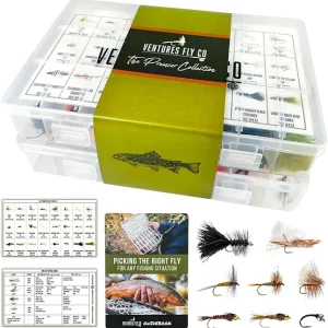 Ventures Fly Co. | 122 Premium Hand Tied Fly Fishing Flies Assortment | Two Fly Boxes Included | Dry, Wet, Nymphs, Streamers, Wooly Buggers, Terrestrials | Trout, Bass Lure Set, Kit, Gift