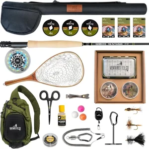 Ventures Fly Co. | Starter Packages | 23 Fly Fishing Accessories Complete Gear Combo | Perfect Beginner Kit | Includes Rod, Reel, Line, Flies, Leader, Tippet, Forceps, Nipper, Floatant & Net