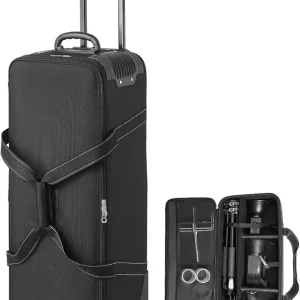 VEVOR Studio Equipment Trolley Case, Rolling Camera Bag, Carrying Bag with Wheels Straps Padded Compartment Handle, for Light Stands, Tripods, Telescopes