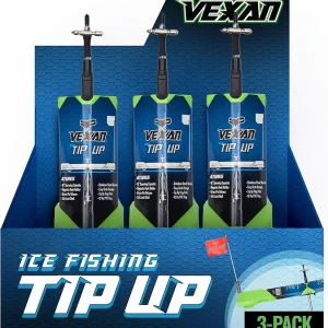 Vexan Ice Fishing Tip Up - High Visibility Green Tip Ups Ice Fishing w/Reflective Strike Indicator Flag - 18" Max Span, Easy-Deploy Ice Fishing Tip Up Hardware - Essential Ice Fishing Gear