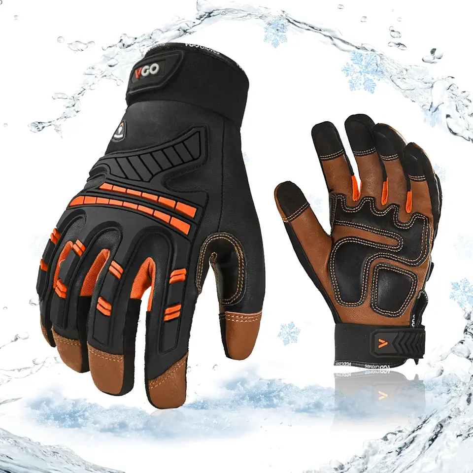 Vgo... -4? or above Winter Waterproof High Dexterity Heavy Duty Mechanic Glove, Anti-vibration, Anti-abrasion, Touchscreen (1 Pair,M,Orange,GA8954FW)