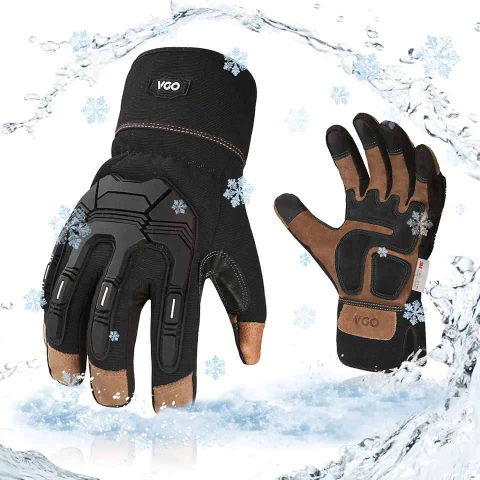 Vgo...� Winter Work Gloves Men,Leather Work Gloves,Anti-vibration,Mechanics Gloves,Abrasion Resistance