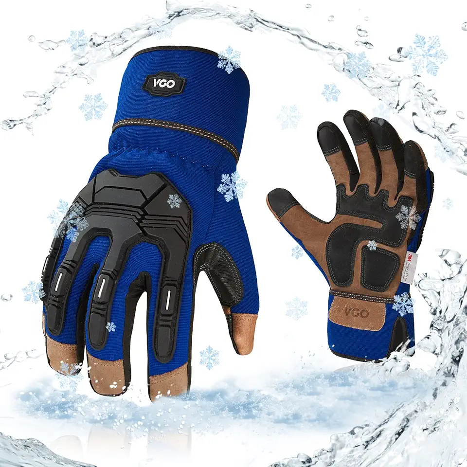 Vgo...� Winter Work Gloves Men,Leather Work Gloves,Anti-vibration,Mechanics Gloves,Abrasion Resistance