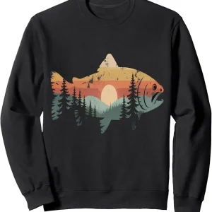 Vintage Sunset Forest Fly Fish Sweatshirt