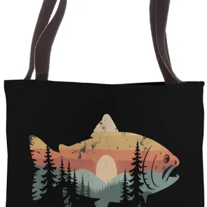 Vintage Sunset Forest Fly Fish Tote Bag