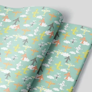 Viola Grace Shop Flying Airplanes Printed Gift Wrapping Paper Sheet - Treat Boxes | Holiday | Birthday | Farewell | Travel - Gift Wrapping Papers, Pack of 3 Sheets