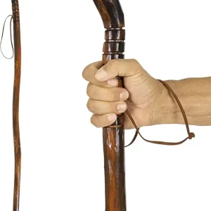 Vive Wooden Walking Stick for Hiking - Handcrafted, Waterproof, with Leather Wrist Strap - Wood Staff for Balance, Women, Men, Seniors - Non-Slip Tip for Safety
