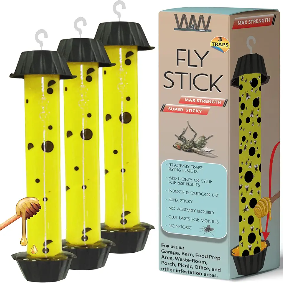 W4W, Jumbo Fly Stick- Super Sticky Fly Trap, Bugs Flies & Insects (3 Traps Included)-[3 Pack]