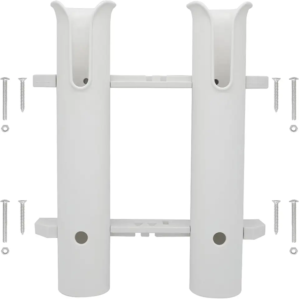 Wall Mounted Fishing Rod Holders Tubes Links Fishing Rod Holder Rack Rests (2-Pole-White)