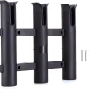 Wall Mounted Fishing Rod Holders Tubes Links Fishing Rod Holder Rack Rests (3-pole-black)