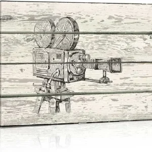 wall26 - Crosshatch Movie Camera - Reel to Reel Artwork - Rustic Canvas Wall Art Home Art - 32x48 inches
